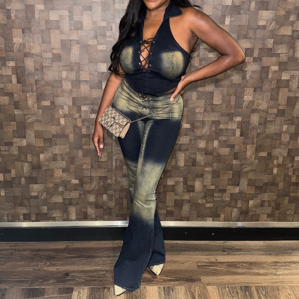 Addie 2 piece denim cross up co ord set